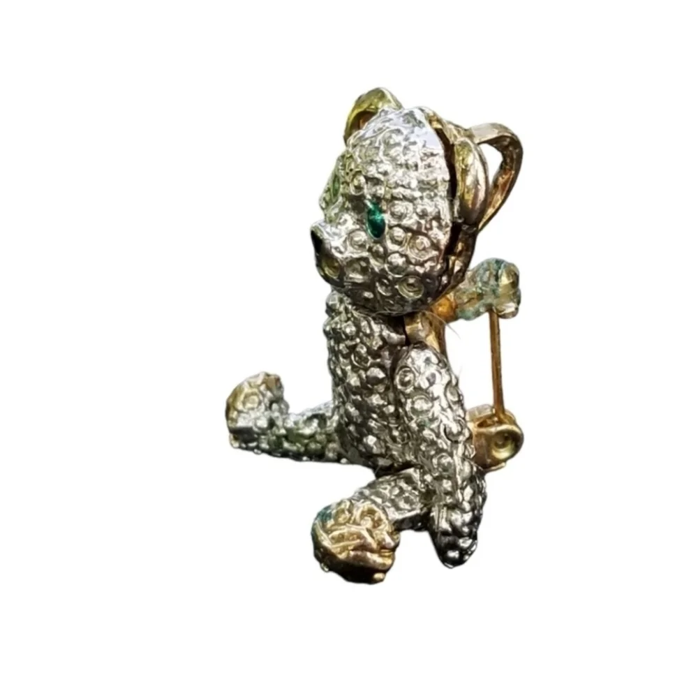 VINTAGE GOLD & SILVERTONED ARTICULATED TEDDY BEAR BROOCH/ PENDANT